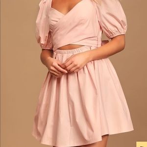 Blush Pink Puff Sleeve Backless Mini Dress